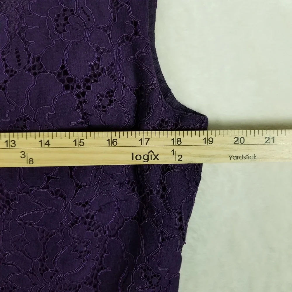 Lauren Ralph Lauren Sheath Dress Women 14 Purple Floral Lace V-Neck Scallop Hem